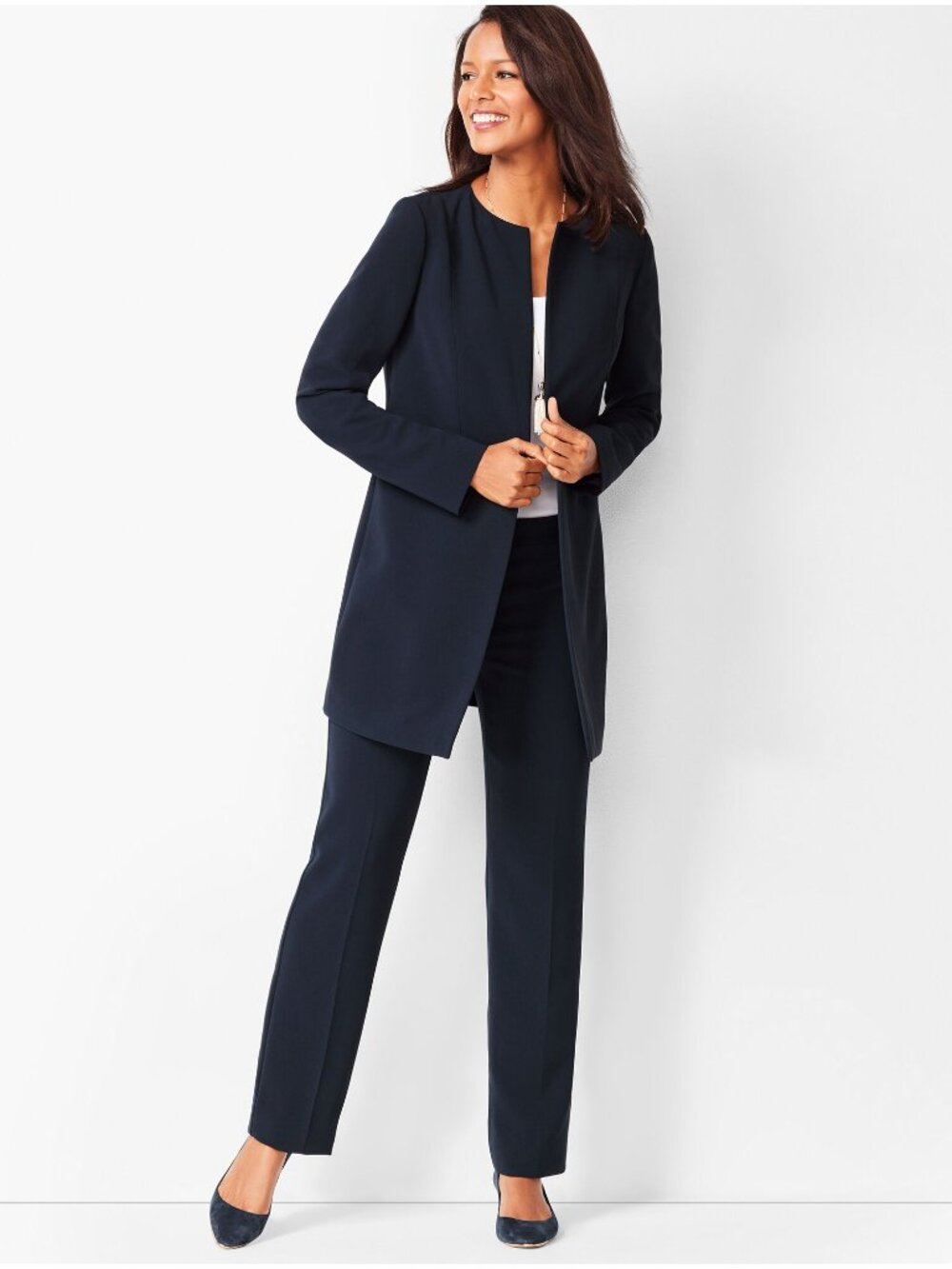 Talbots Easy Travel Open-Front‎ Topper Navy Blue Long Jacket Coat Blazer Size 6